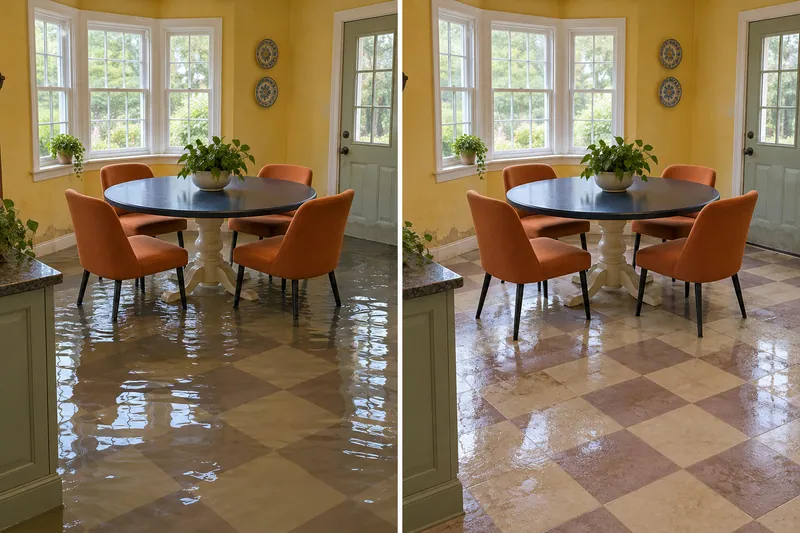 Water Extraction Near Cedardale Park & Complex — same-room comparison before and after water collection