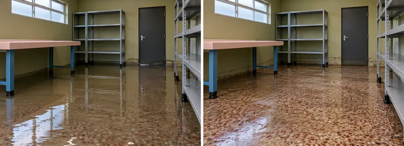 Water Extraction Near Heritage Park — same-room comparison before and after water collection