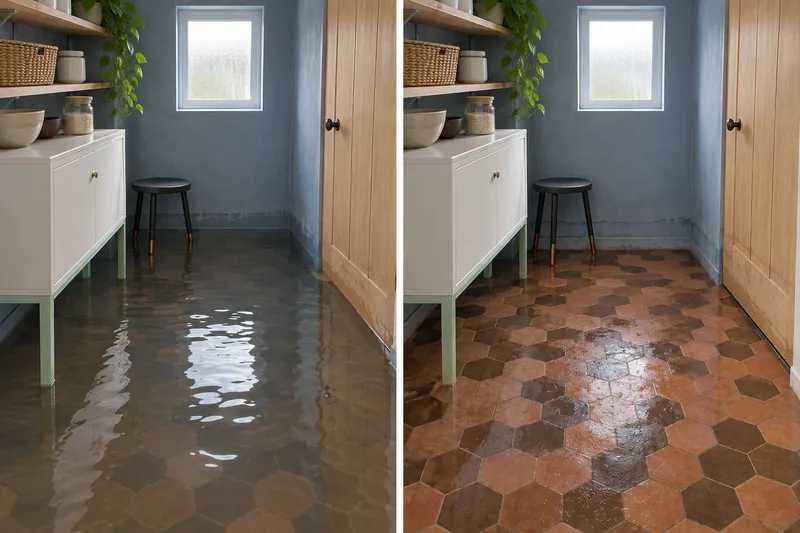 Water Extraction Near Meadowcreek Park — same-room comparison before and after water collection